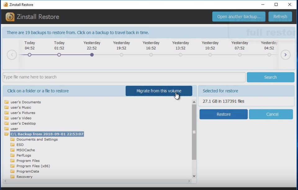 screenshot of Zinstall FullBack Server
